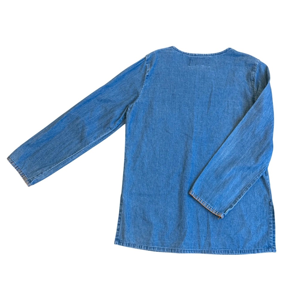 Tantrums Womens Medium Blue‎ Denim Embroidered Floral Boho Tunic Top Cotton M - Picture 14 of 15
